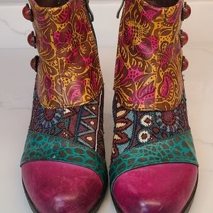SOCOFY Bohemian Splicing Pattern  Ankle Leather Boots size 39 USA 8